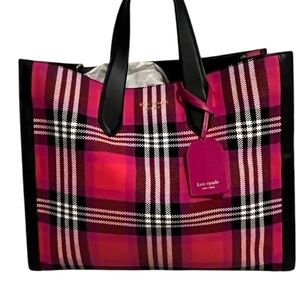 Kate Spade ♠️ Manhattan Tote Bag Pink and Black Plaid